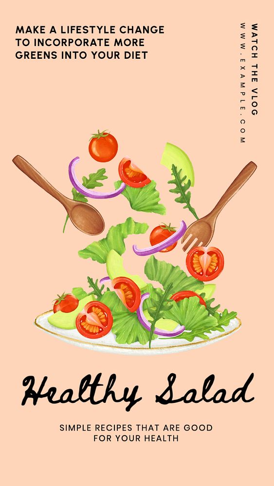 Healthy salad recipes Instagram story template, editable text