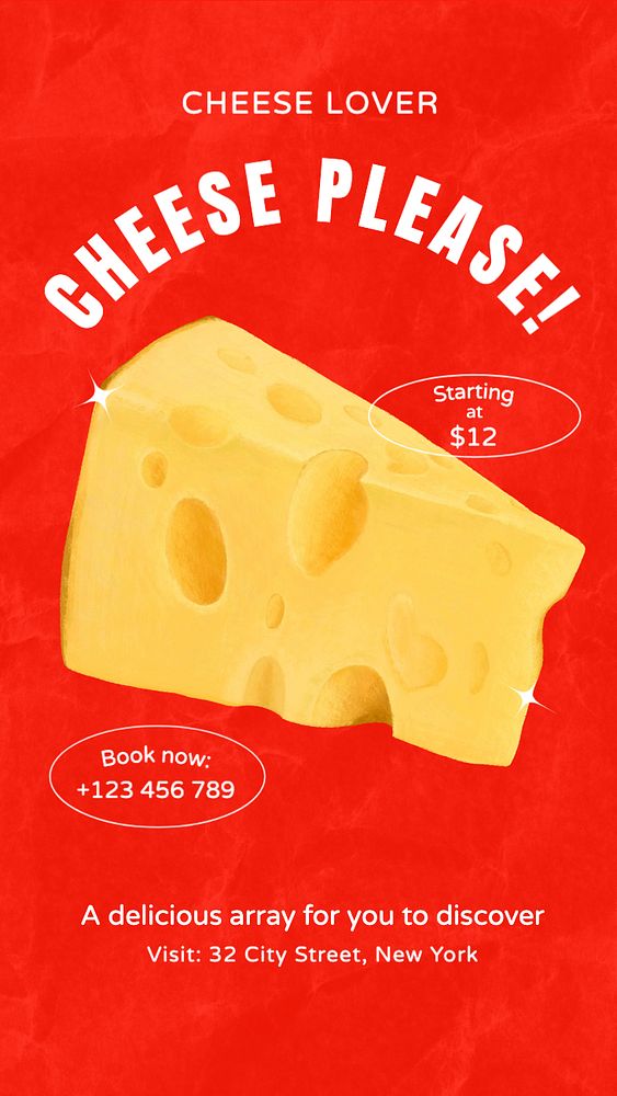 Cheese Instagram story template, editable text