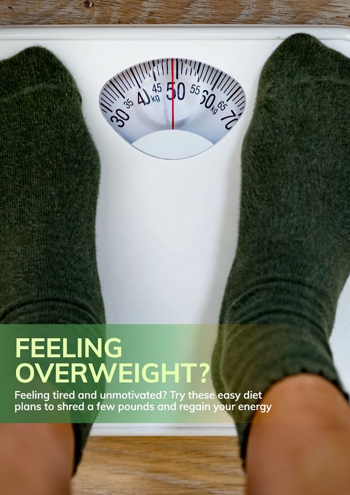 Feeling overweight? poster template, editable text and design