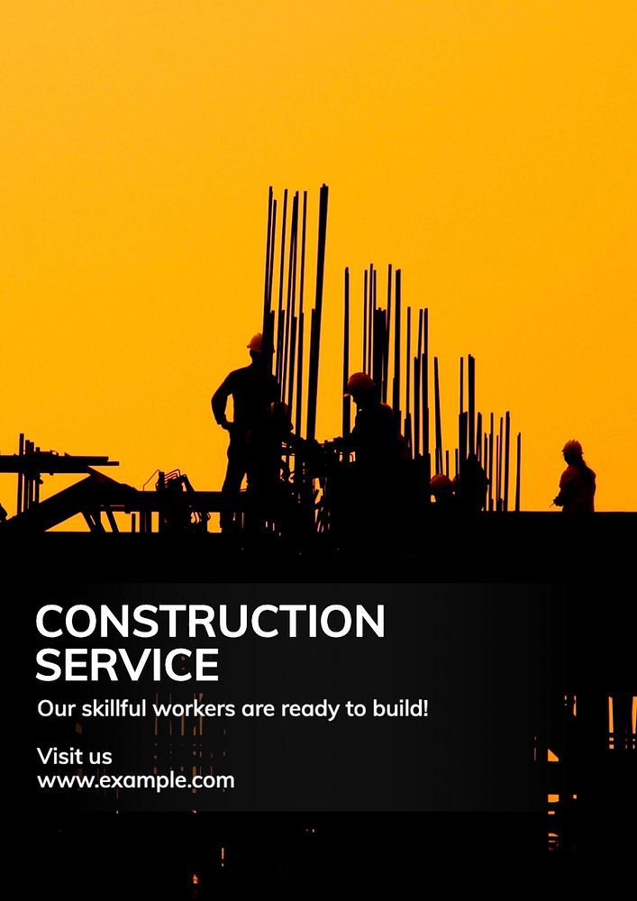 Construction service poster template, editable text and design