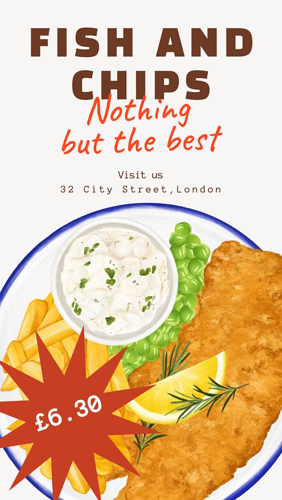 Fish and chips Instagram story template, editable text