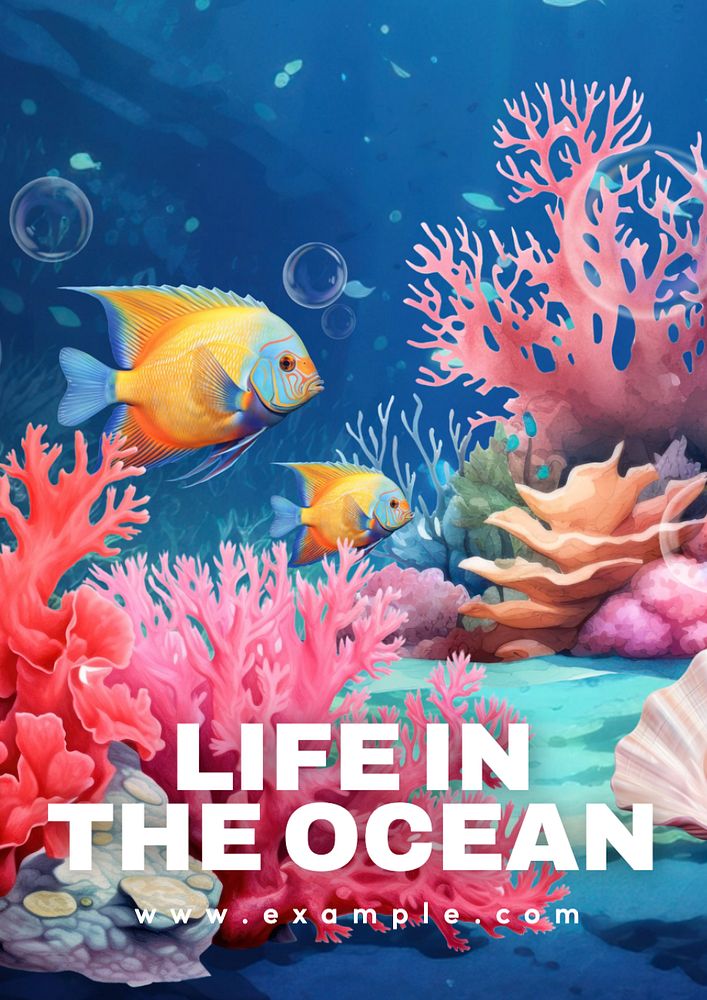 Ocean life poster template, editable text and design