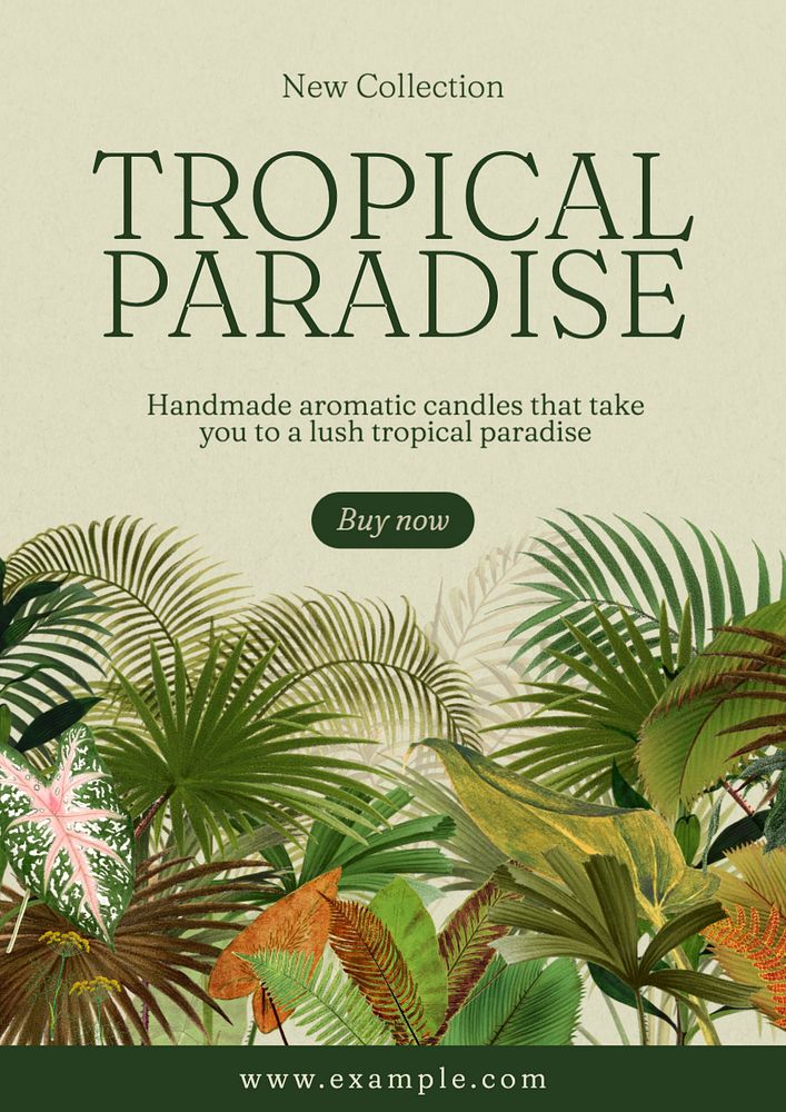 Tropical paradise poster template, editable text and design