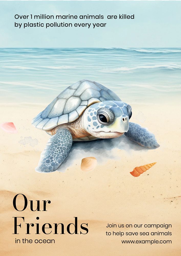 Ocean friends  poster template, editable text and design