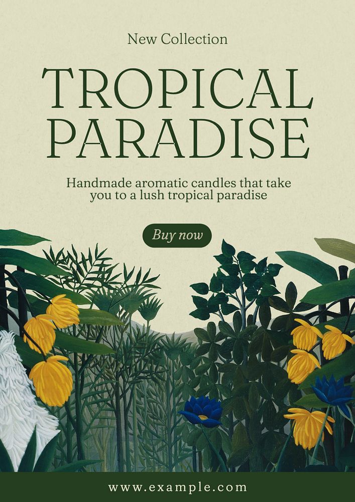 Tropical paradise poster template, editable text and design