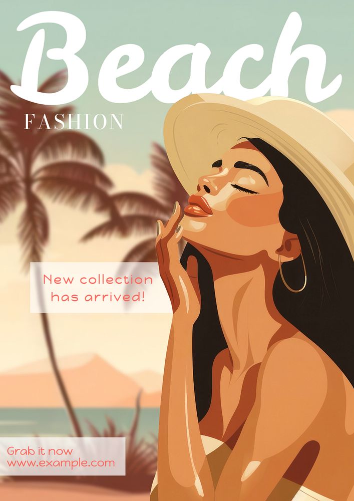 Beach fashion poster template, editable text and design