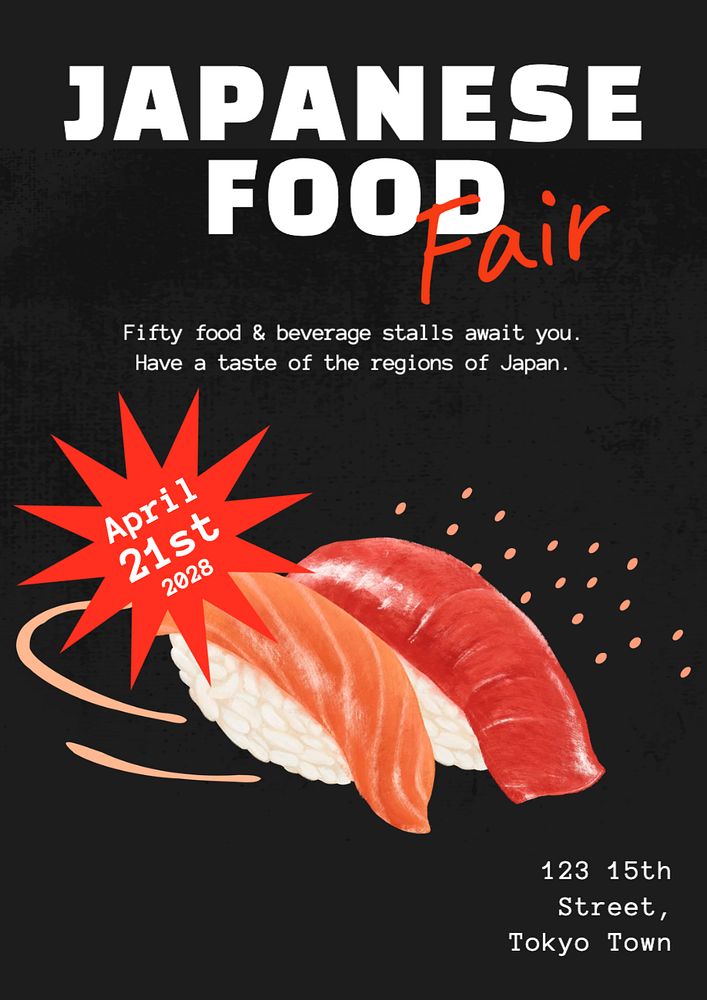 Japanese food fair poster template, editable text and design