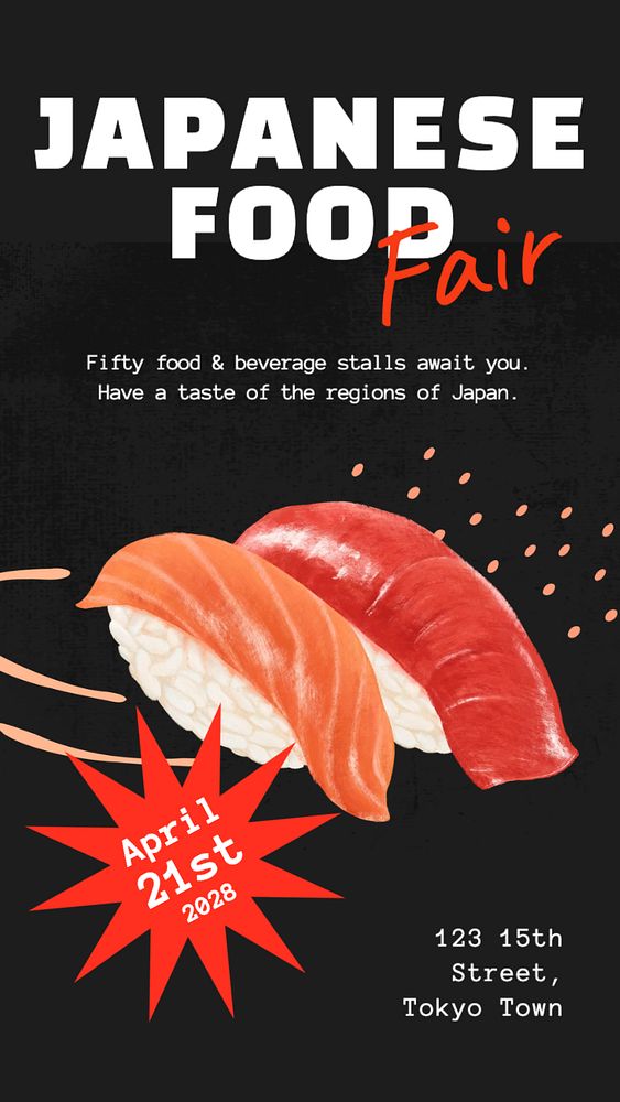 Japanese food fair Instagram story template, editable text