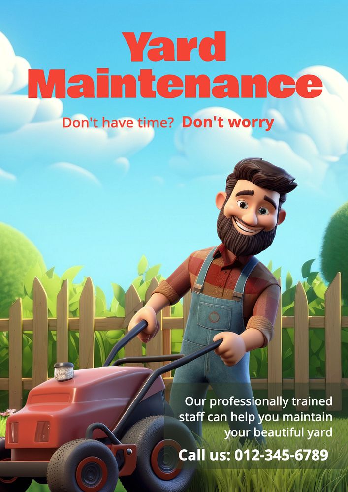 Yard maintenance  poster template, editable text and design