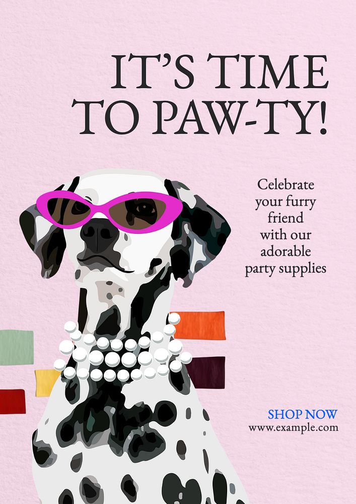 Dog birthday poster template, editable text and design