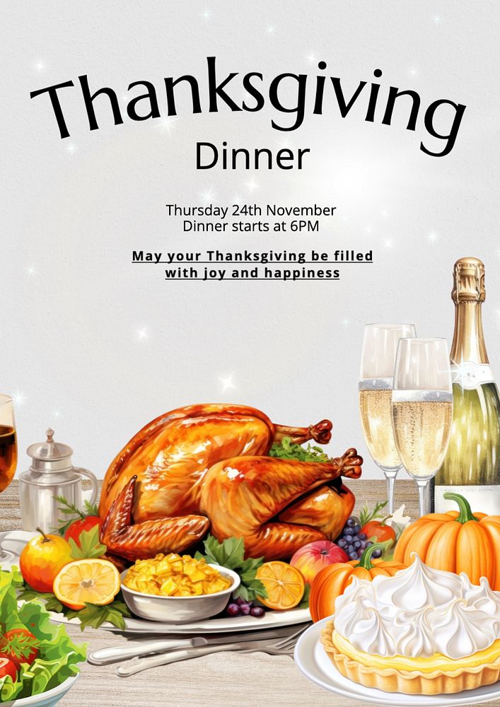 Thanksgiving dinner party  poster template, editable text and design