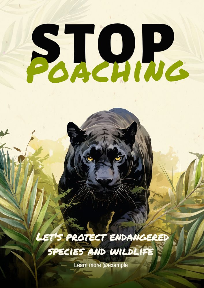 Stop poaching  poster template, editable text and design