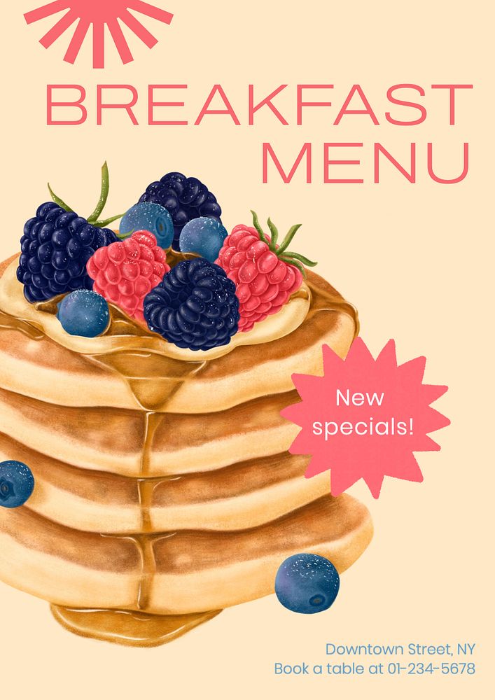 Breakfast menu poster template, editable text and design