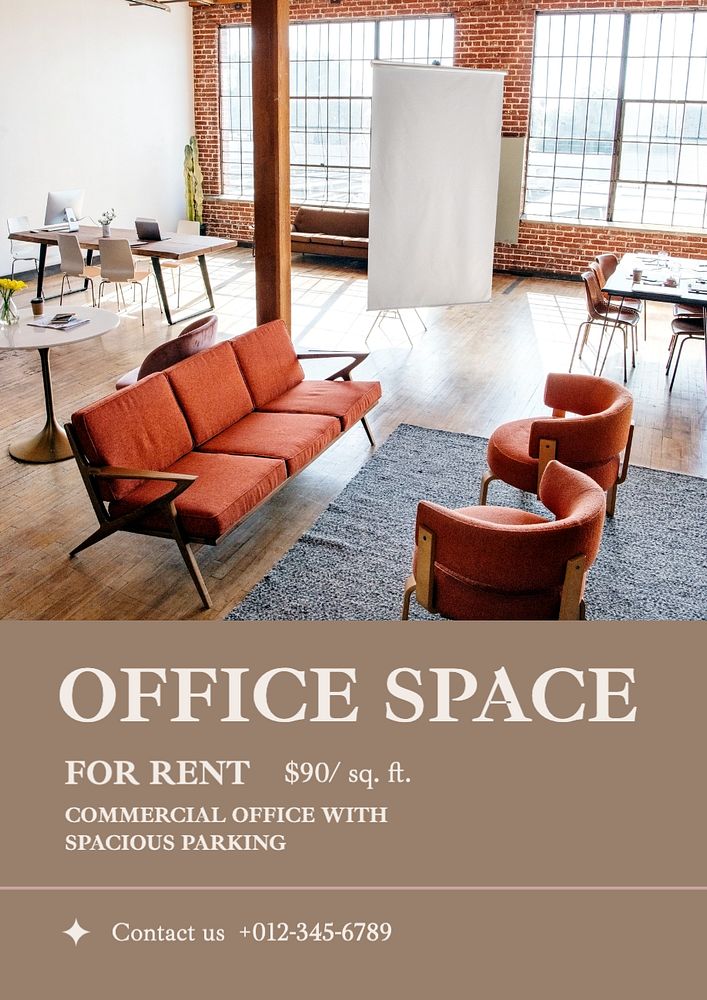 Office space poster template, editable text and design