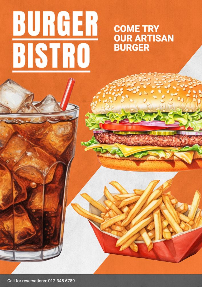 Burger bistro poster template, editable text and design