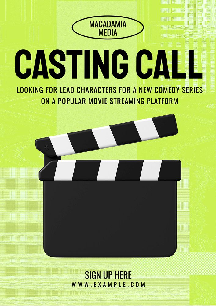 Casting call poster template, editable text and design