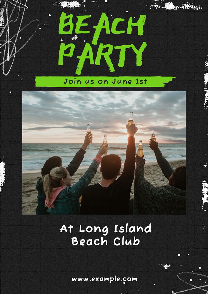 Beach party poster template, editable text and design