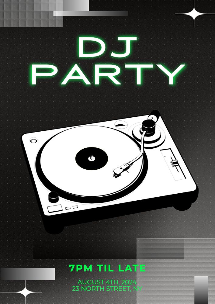 DJ party poster template, editable text and design