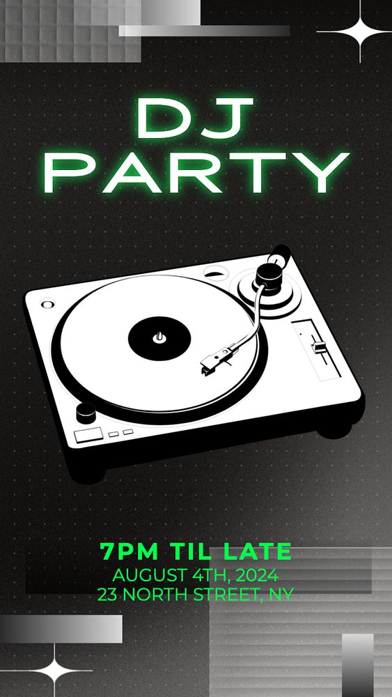 DJ party Instagram story template, editable text