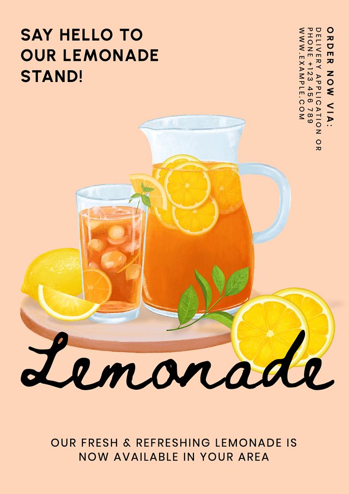 Lemonade poster template, editable text and design