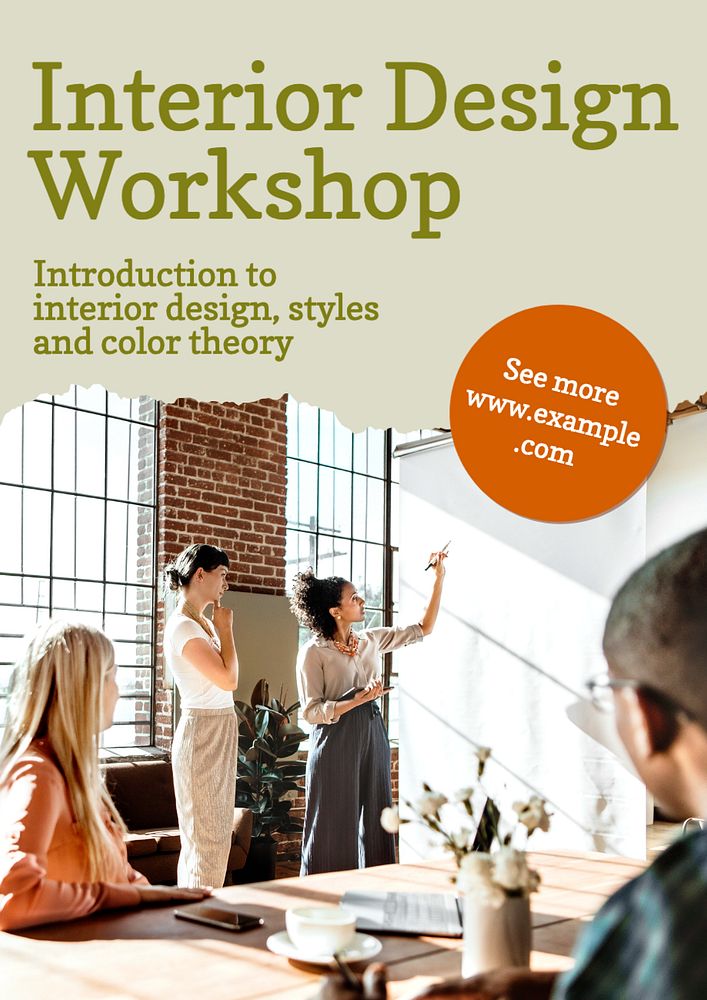 Interior design workshop poster template, editable text and design