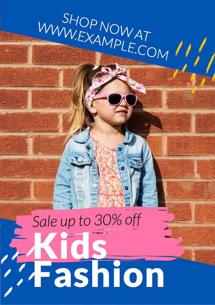 Kids fashion poster template, editable text and design