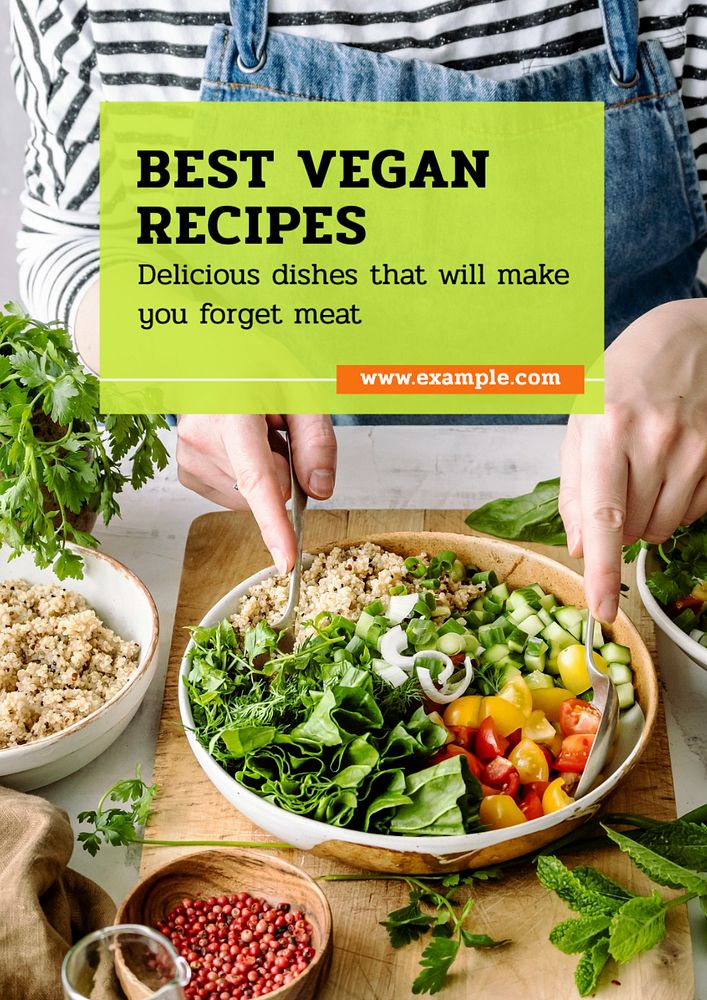 Best vegan recipes poster template, editable text and design