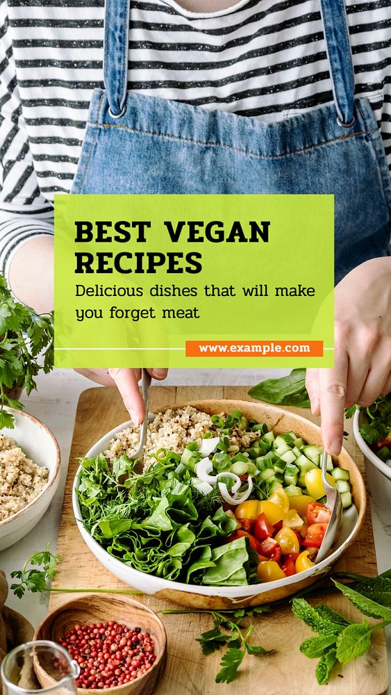 Best vegan recipes Instagram story template, editable text