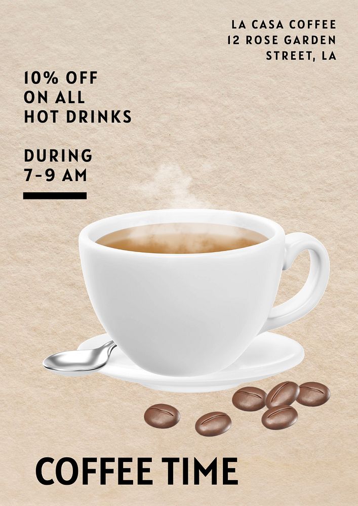 Coffee shop promotion poster template, editable text and design