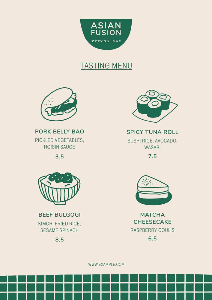 Tasting menu template, editable text and design