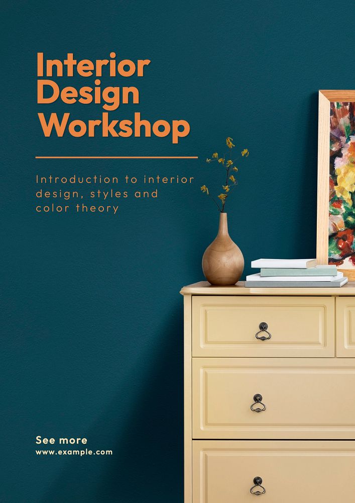 Interior design workshop  poster template, editable text and design