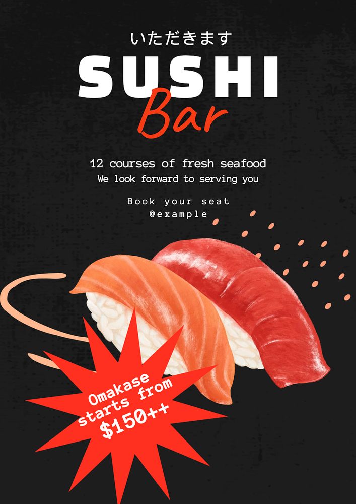 Sushi bar poster template, editable text and design