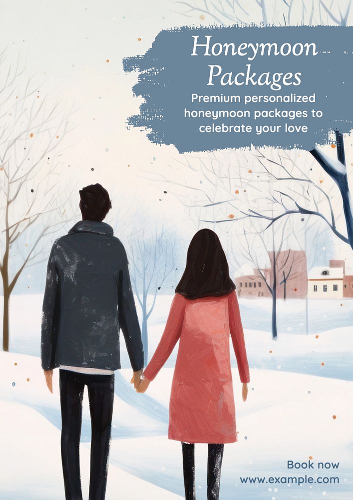 Honeymoon packages poster template, editable text and design