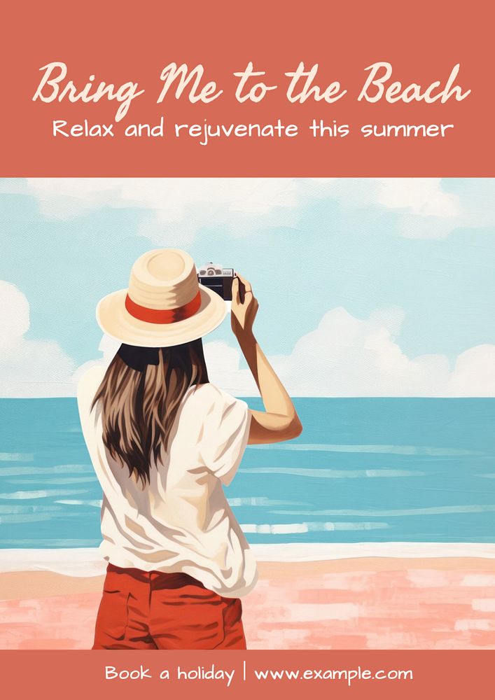 Beach travel poster template, editable text and design