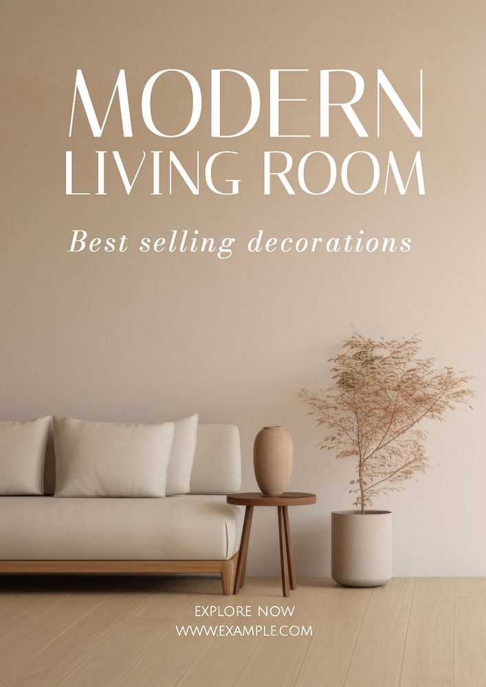 Modern living room poster template, editable text and design