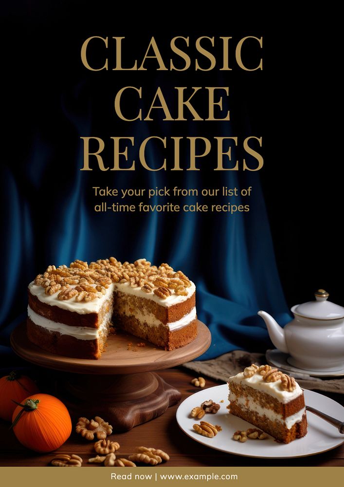 Classic cake recipe poster template, editable text and design