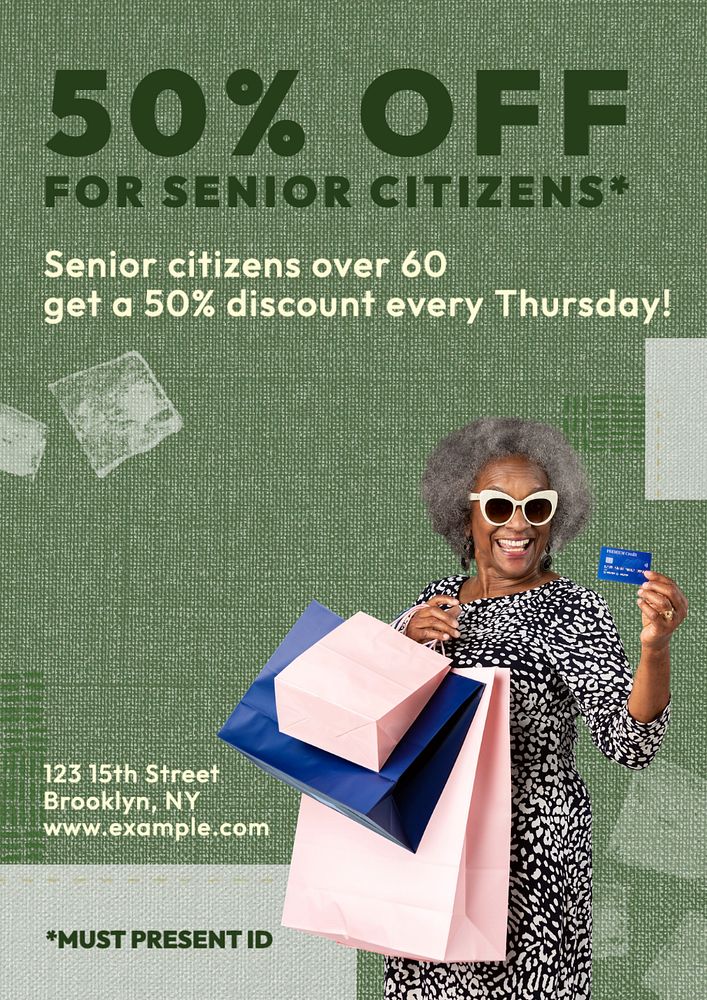 Senior citizen discount  poster template, editable text and design