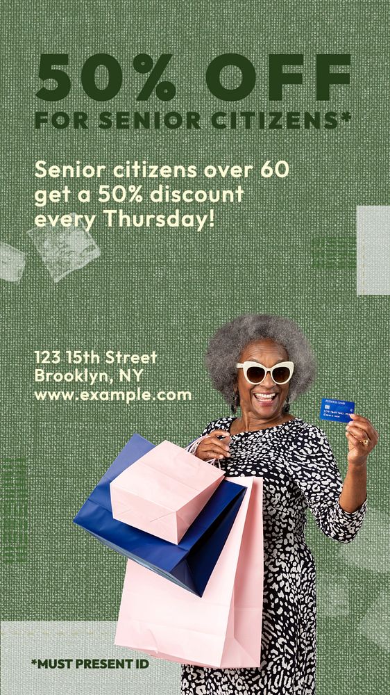 Senior citizen discount  Instagram story template, editable text