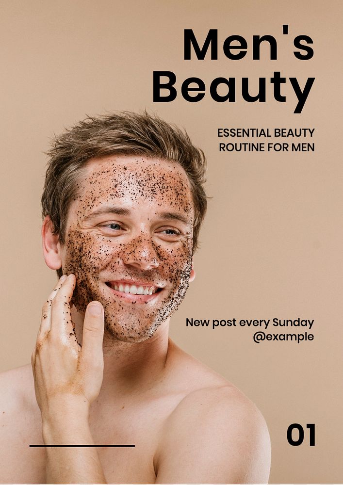 Men's beauty poster template, editable text and design