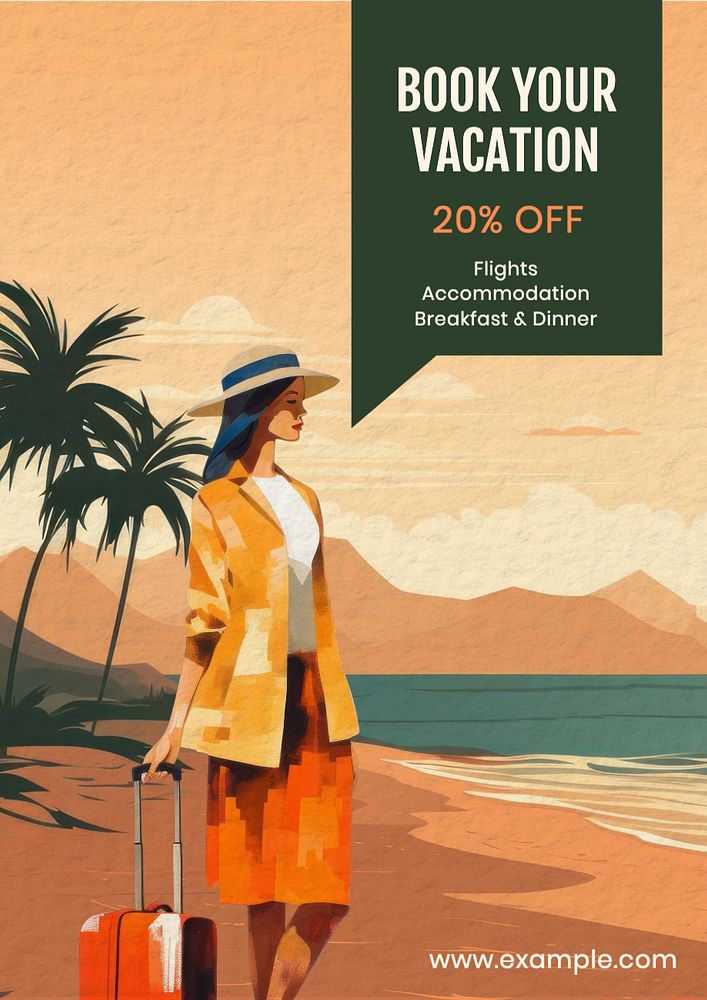 Book your vacation poster template, editable text and design