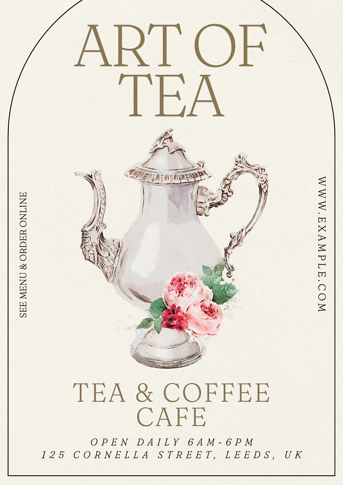 Tea & coffee cafe poster template, editable text and design