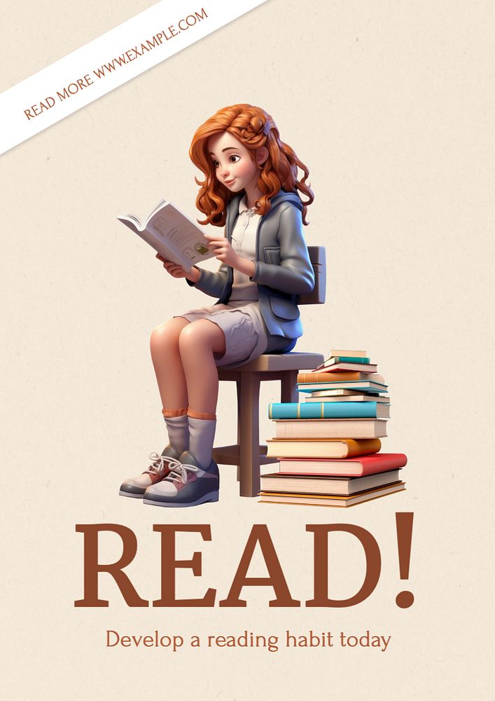 Reading habit poster template, editable text and design