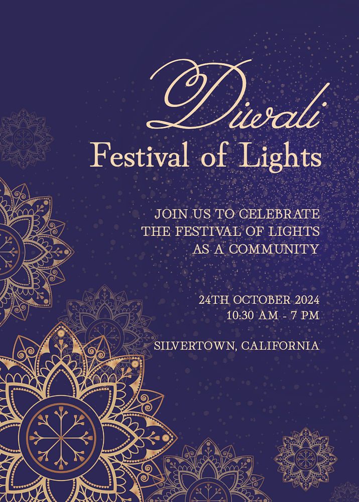 Diwali festival  invitation template, editable text and design