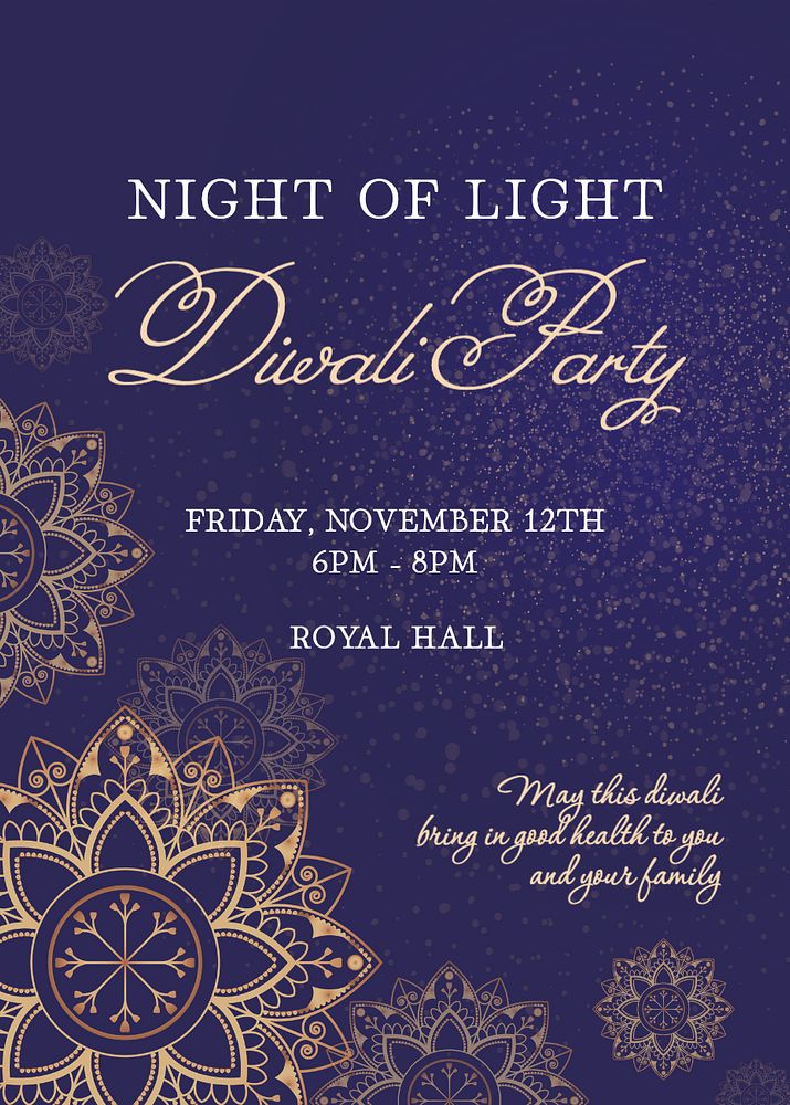 Diwali party invitation template, editable text and design