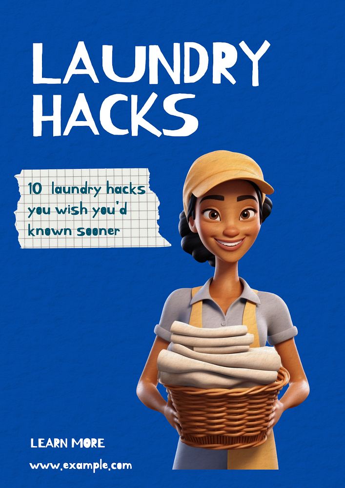 Laundry hacks poster template, editable text and design