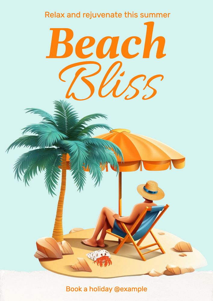 Beach holiday poster template, editable text and design