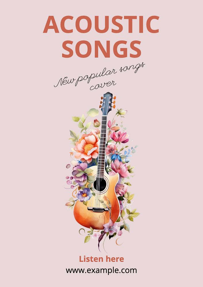 Acoustic songs poster template, editable text and design