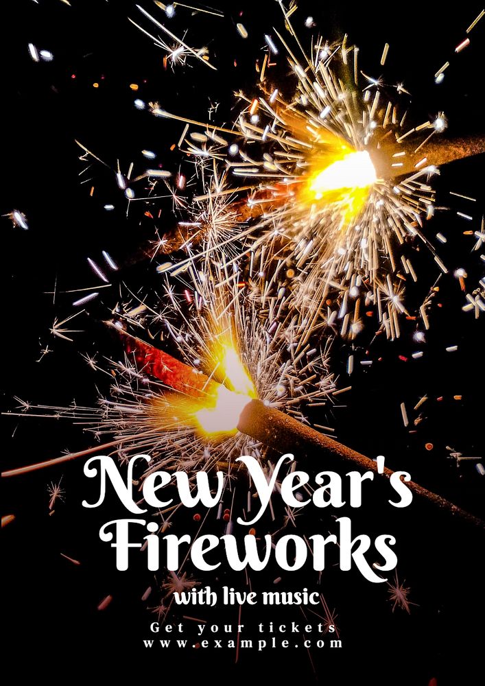 New Year's fireworks poster template, editable text and design