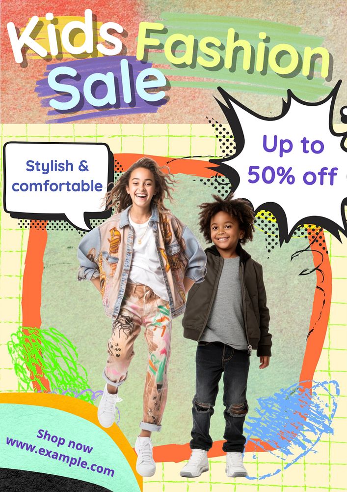 Kids fashion sale poster template, editable text and design