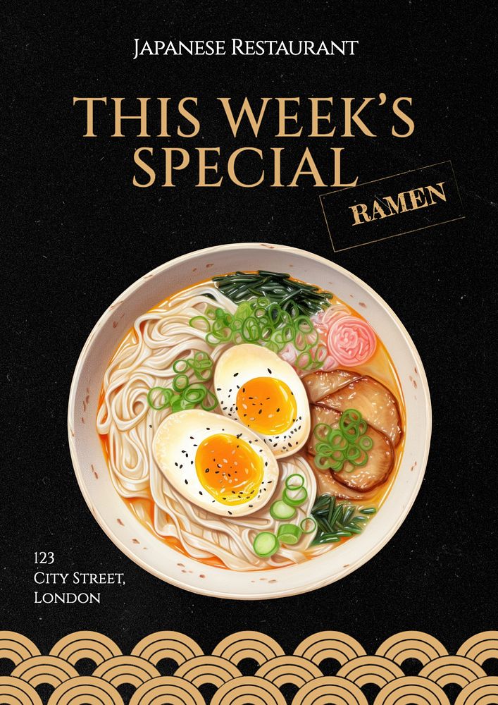 Ramen food poster template, editable text and design